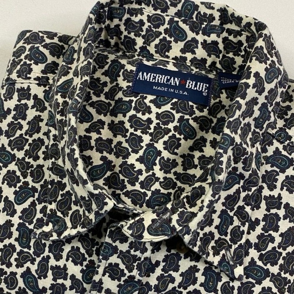 American Blue‎ Western Shirt Mens L Paisley AOP Short Sleeve Button Up Cowboy